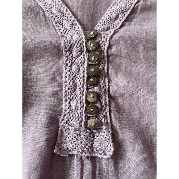 Women's light cotton tunic blouse  short sleeves pink V-neck Size L - Picture 6 of 7